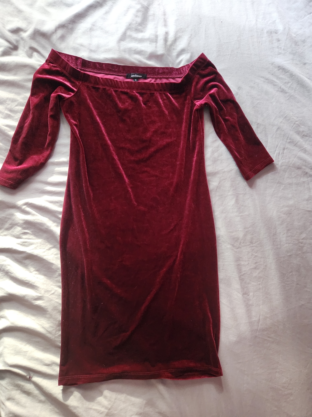 Ambiance Off-Shoulder Velvet Bodycon Dress in Deep Wine